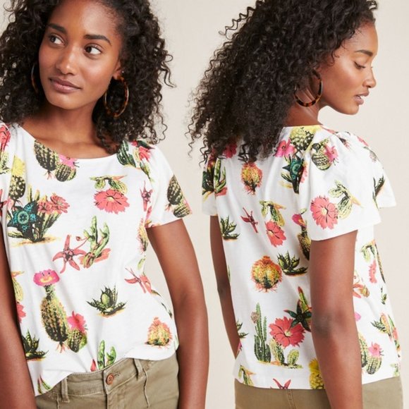 HP NWOT Anthro Eva Franco Desert Cactus Crew Tee S - Picture 1 of 8